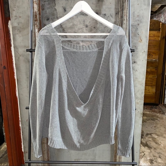 Inhabit Grey Open Draped Back Linen Sweater - Picture 5 of 16